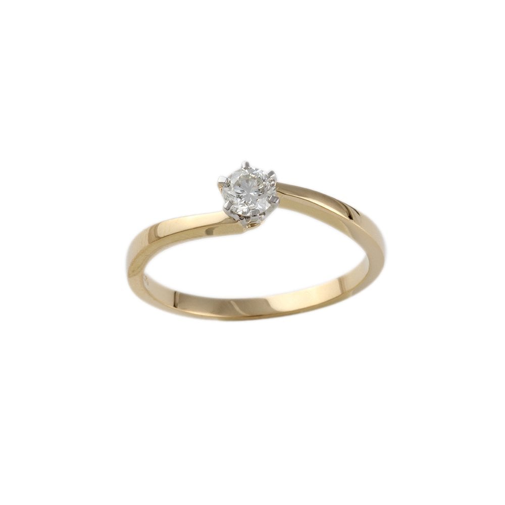 Yellow and White Gold 0.25ct Round Brilliant Diamond Solitaire Ring