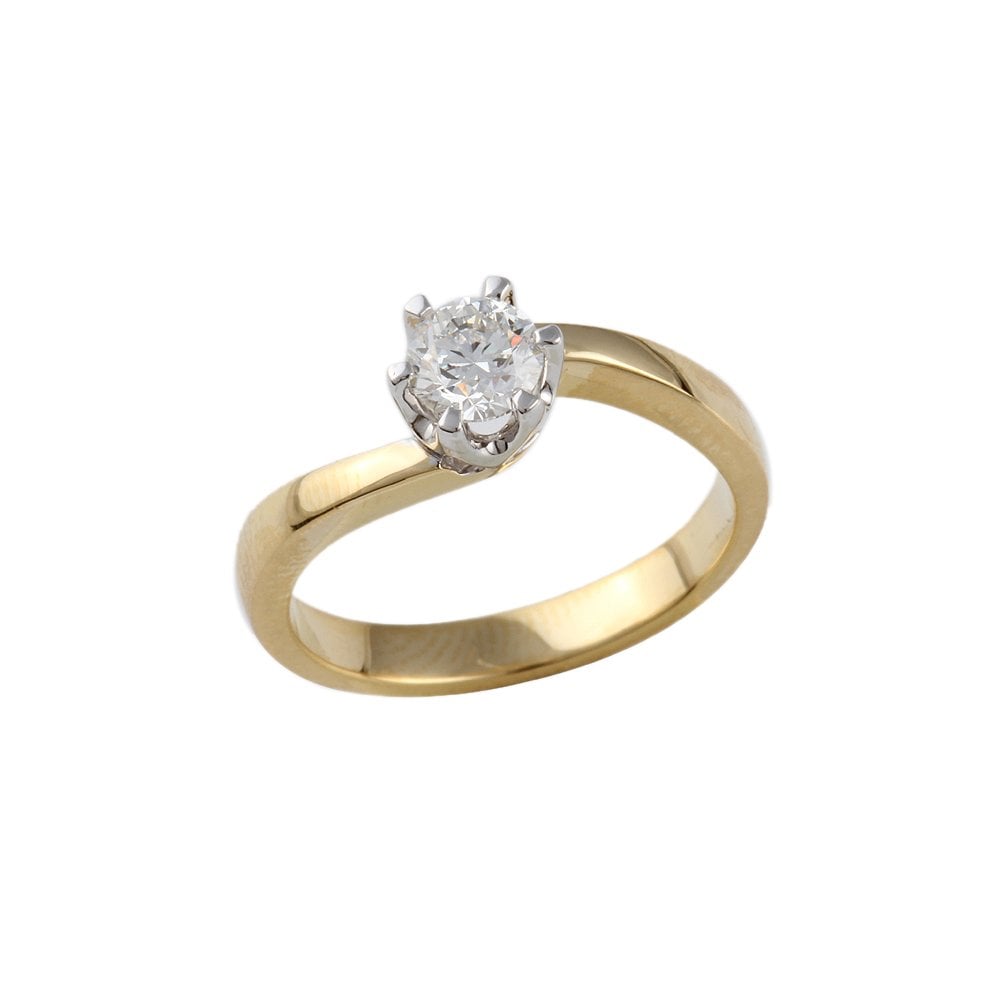 Yellow and White Gold 0.50ct Round Brilliant Diamond Solitaire Ring
