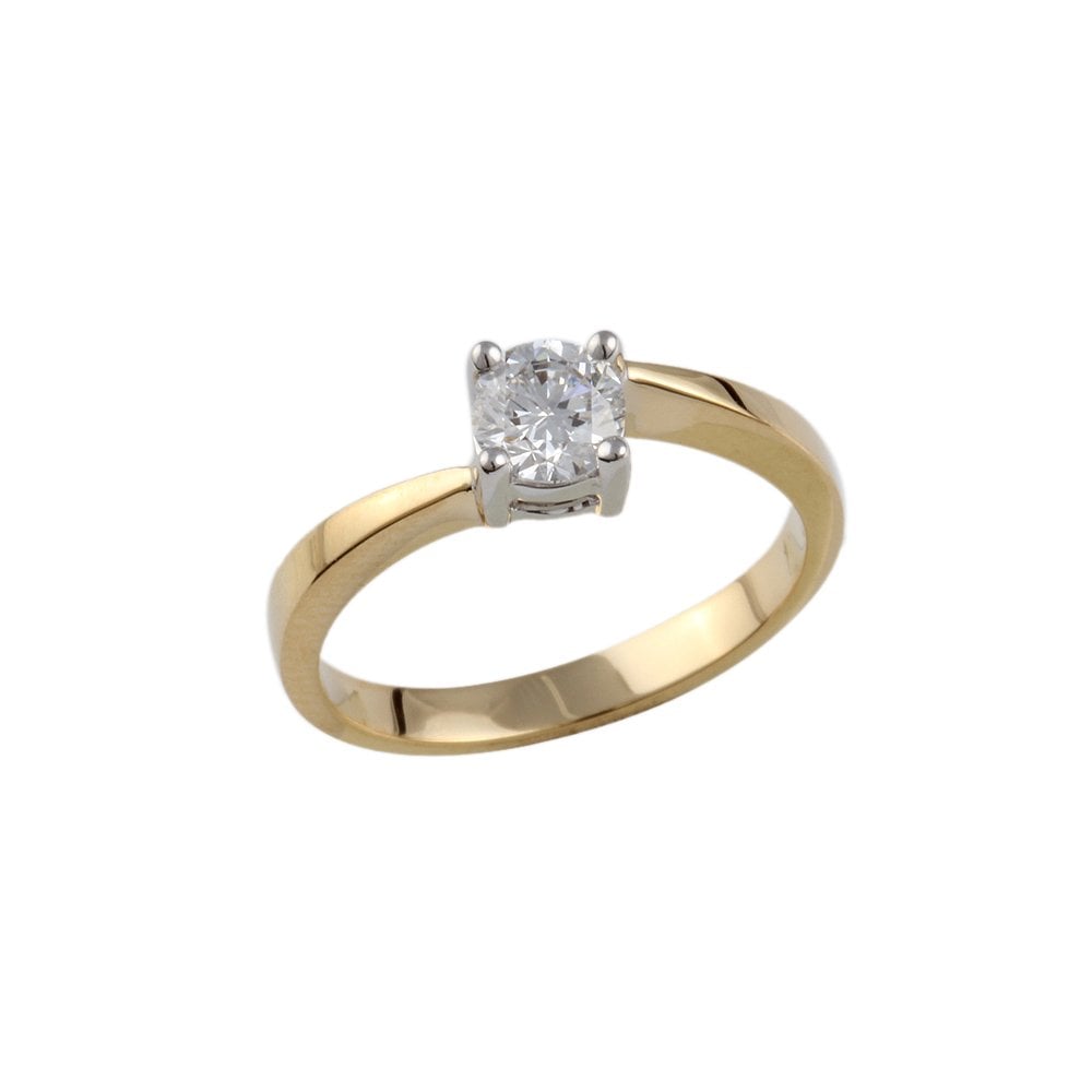 Yellow and White Gold 0.45ct Round Brilliant Diamond Solitaire Ring