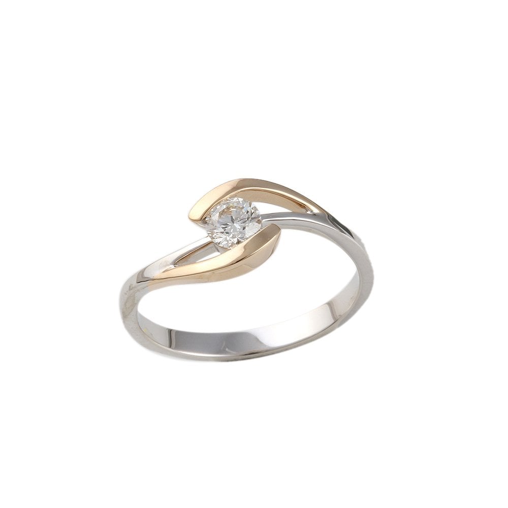 Yellow and White Gold 0.33ct Round Brilliant Diamond Solitaire Ring