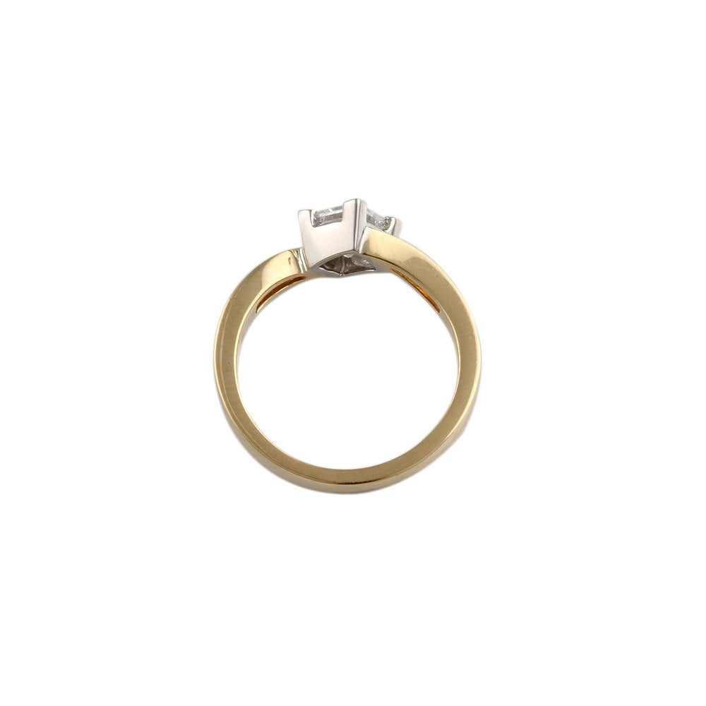 Yellow and White Gold Princess Cut Diamond Solitaire Ring With Studded Shank
