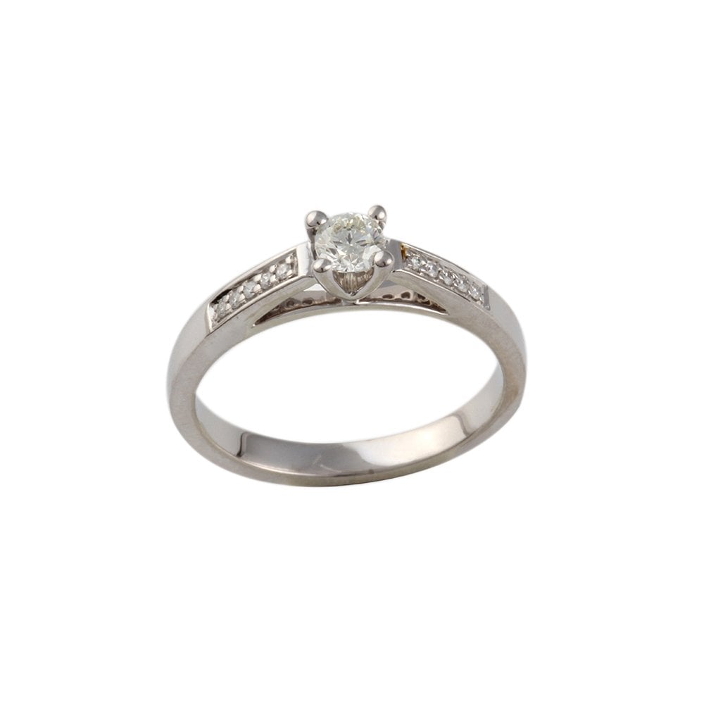 White Gold Round Brilliant Diamond Solitaire Ring With Studded Shank
