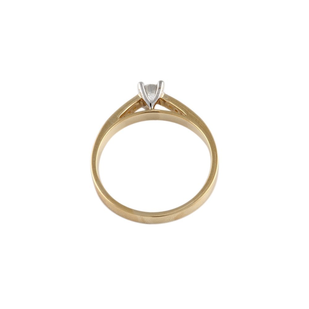 Yellow and White Gold Round Brilliant Diamond Solitaire Ring With Studded Shank