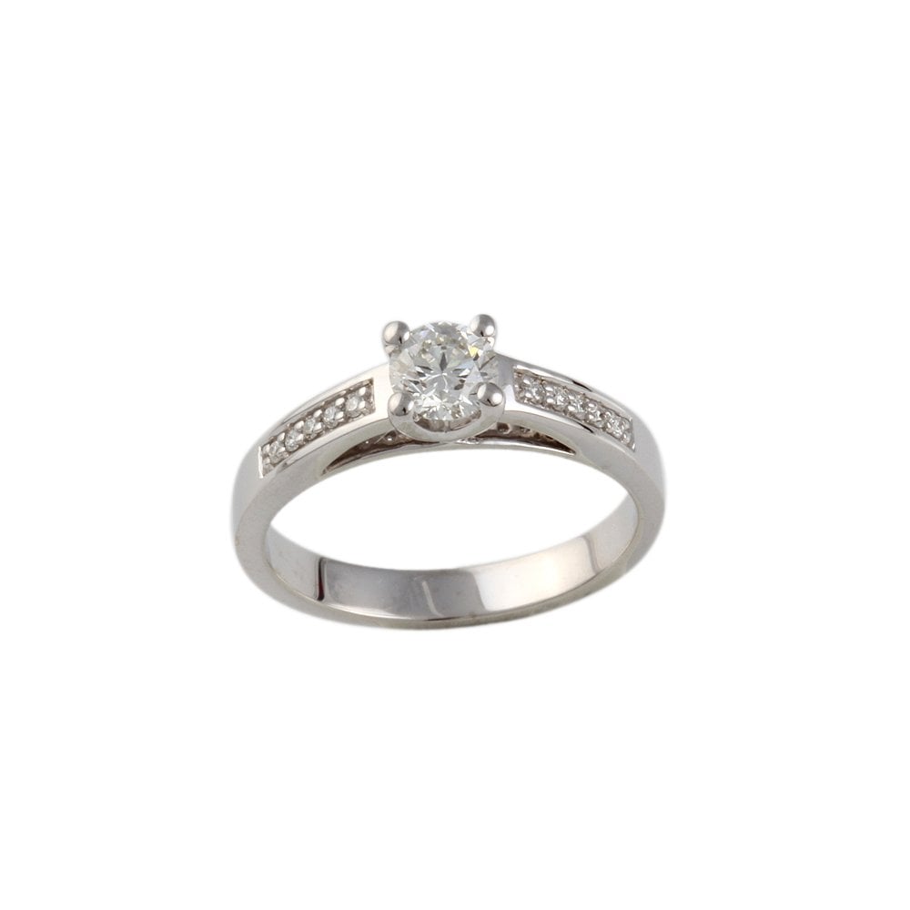 White Gold Round Brilliant Diamond Solitaire Ring With Studded Shank