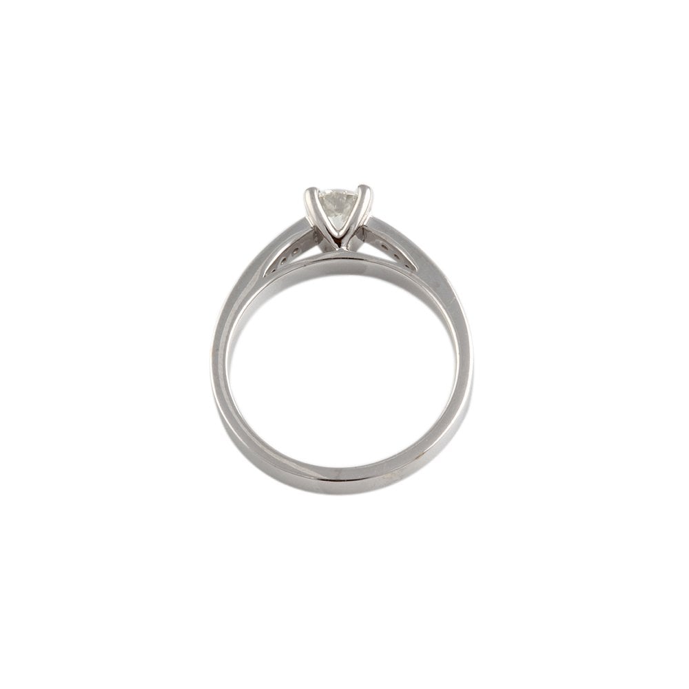 White Gold Round Brilliant Diamond Solitaire Ring With Studded Shank