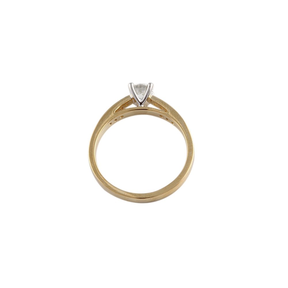 Yellow and White Gold Round Brilliant Diamond Solitaire Ring With Studded Shank