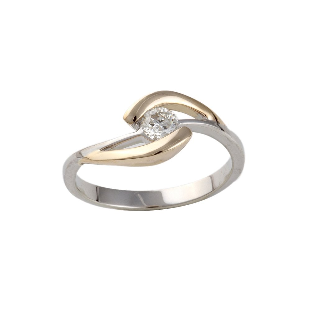Yellow and White Gold 0.20ct Round Brilliant Diamond Solitaire Ring