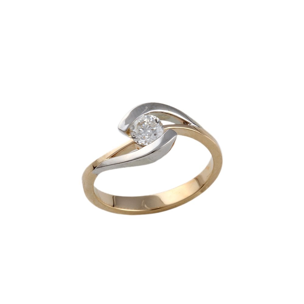 Yellow and White Gold 0.40ct Round Brilliant Diamond Solitaire Ring