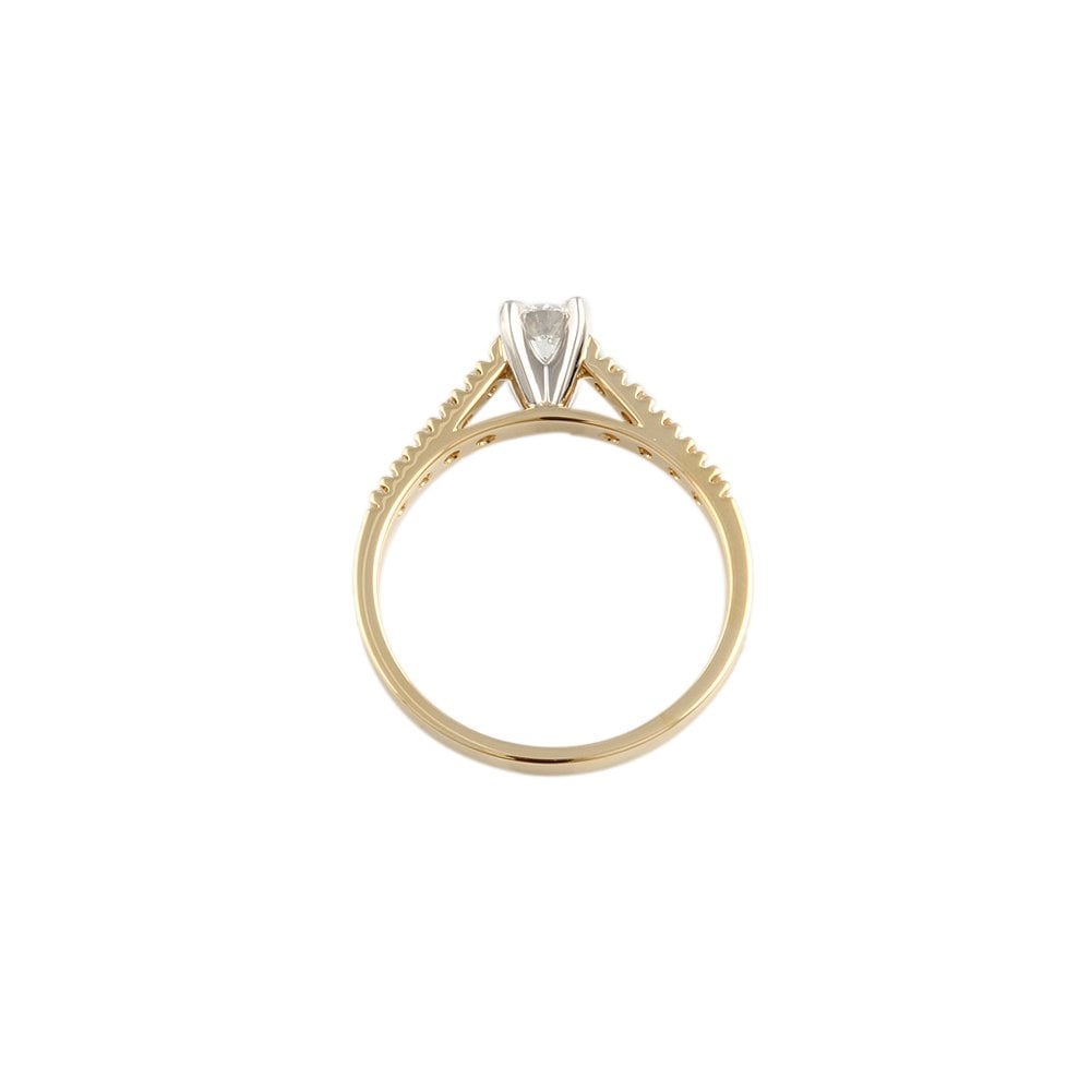 Yellow and White Gold Round Brilliant Diamond Solitaire Ring With Studded Shank