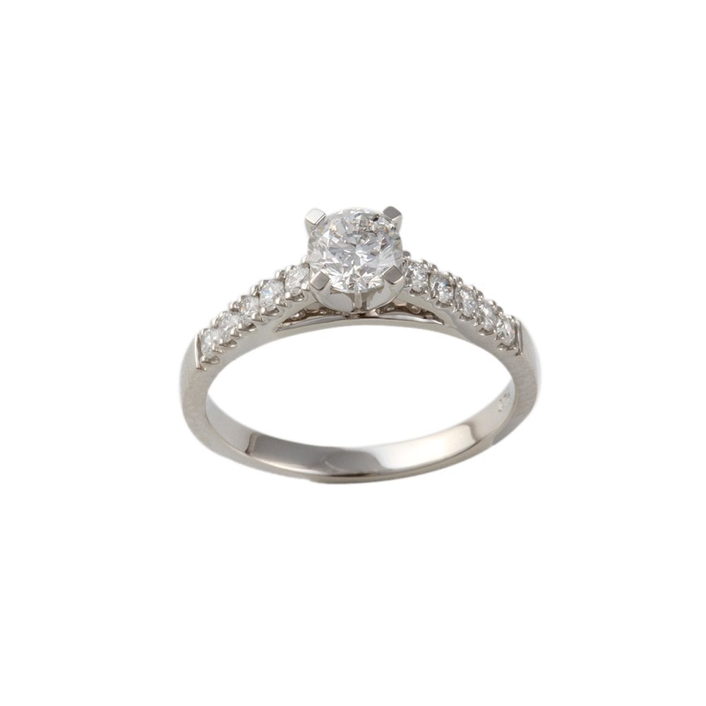 White Gold Round Brilliant Diamond Solitaire Ring With Studded Shank