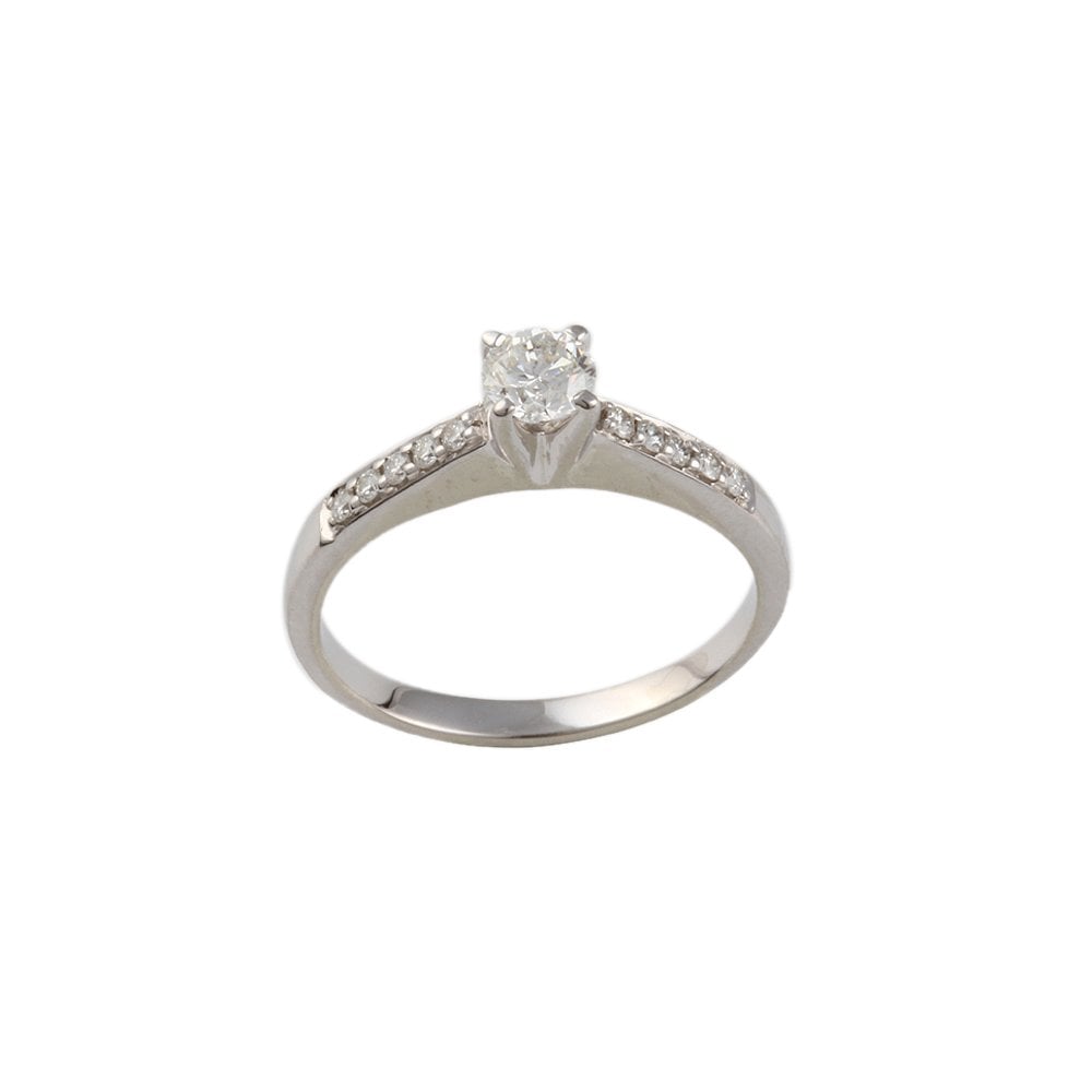 White Gold Round Brilliant Diamond Solitaire Ring With Studded Shank