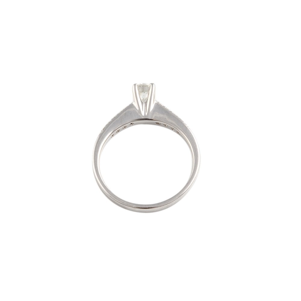 White Gold Round Brilliant Diamond Solitaire Ring With Studded Shank