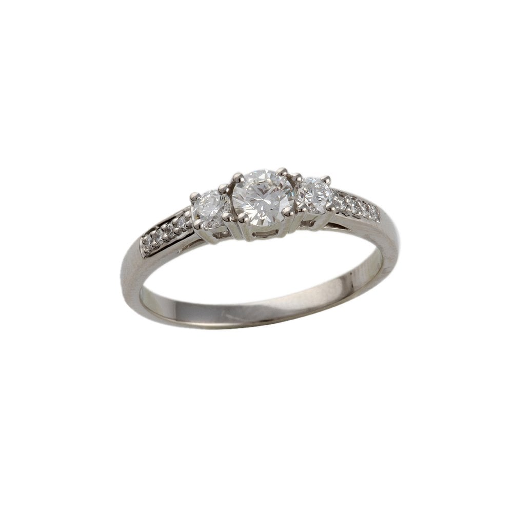 White Gold Round Brilliant Diamond Three Stone RingDiamond Set Shoulders Total diamond weight 0.48ct
