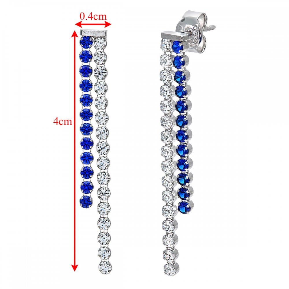 SPARKLD Silver Blue Cubic Zirconia Stick Drop Earrings