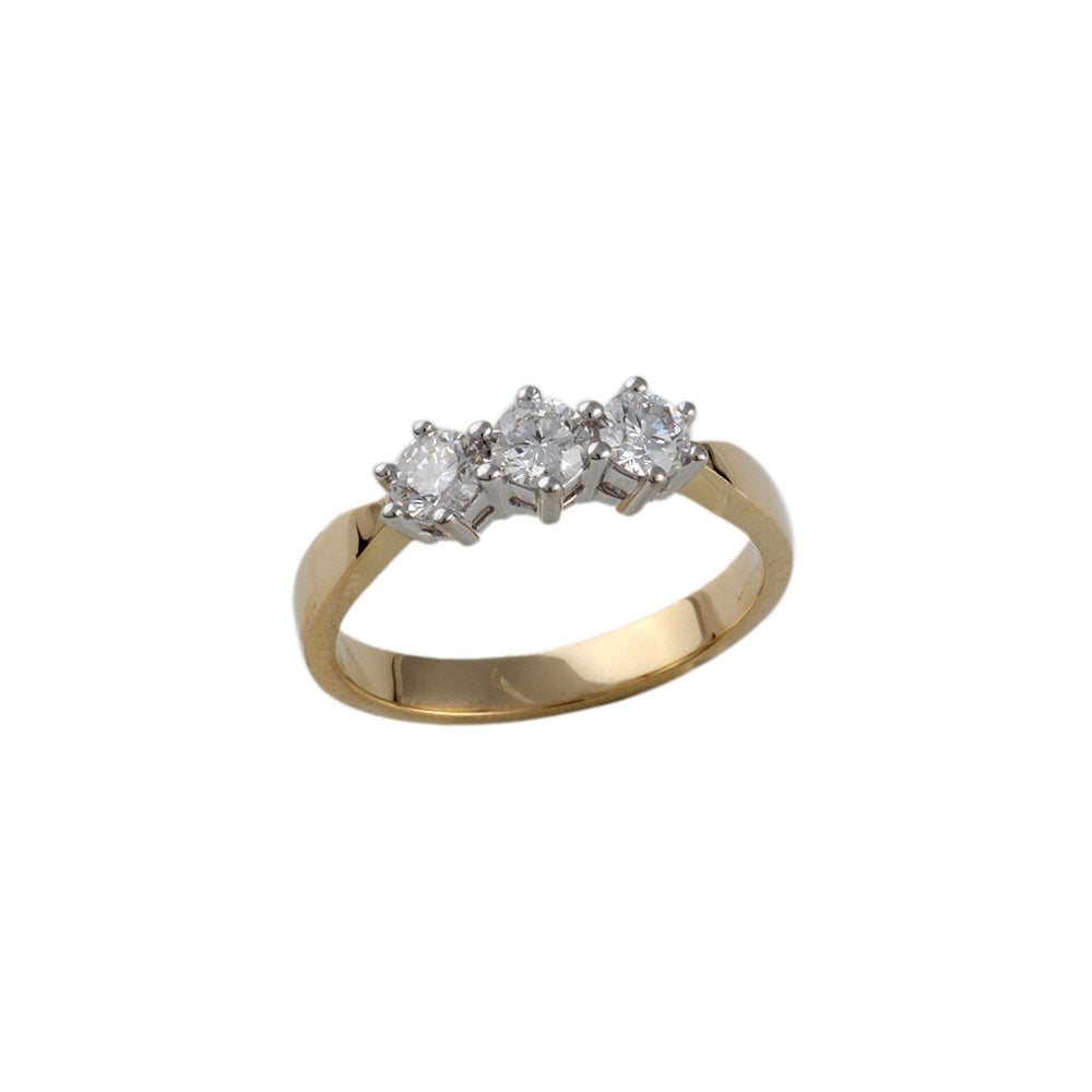 Yellow and White Gold 0.50ct Round Brilliant Diamond Three Stone Ring
