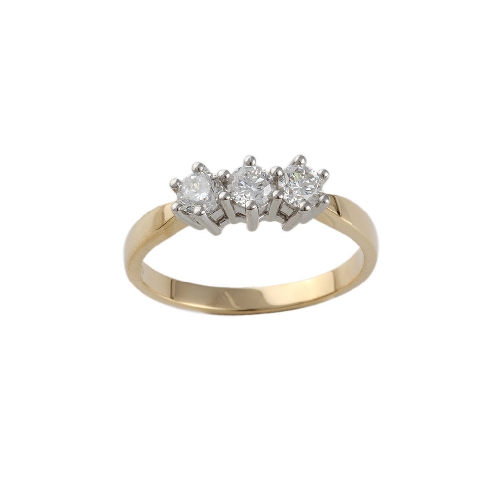 Yellow and White Gold 0.75ct Round Brilliant Diamond Three Stone Ring