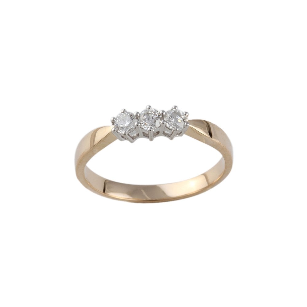 Yellow and White Gold 0.34ct Round Brilliant Diamond Three Stone Ring
