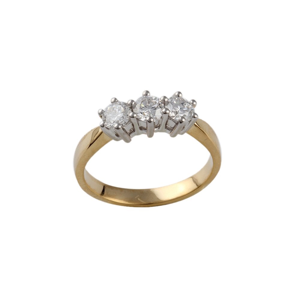 Yellow and White Gold 0.80ct Round Brilliant Diamond Three Stone Ring