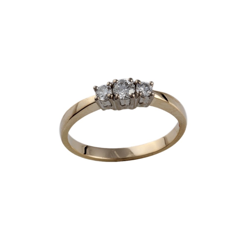 Yellow and White Gold 0.25ct Round Brilliant Diamond Three Stone Ring