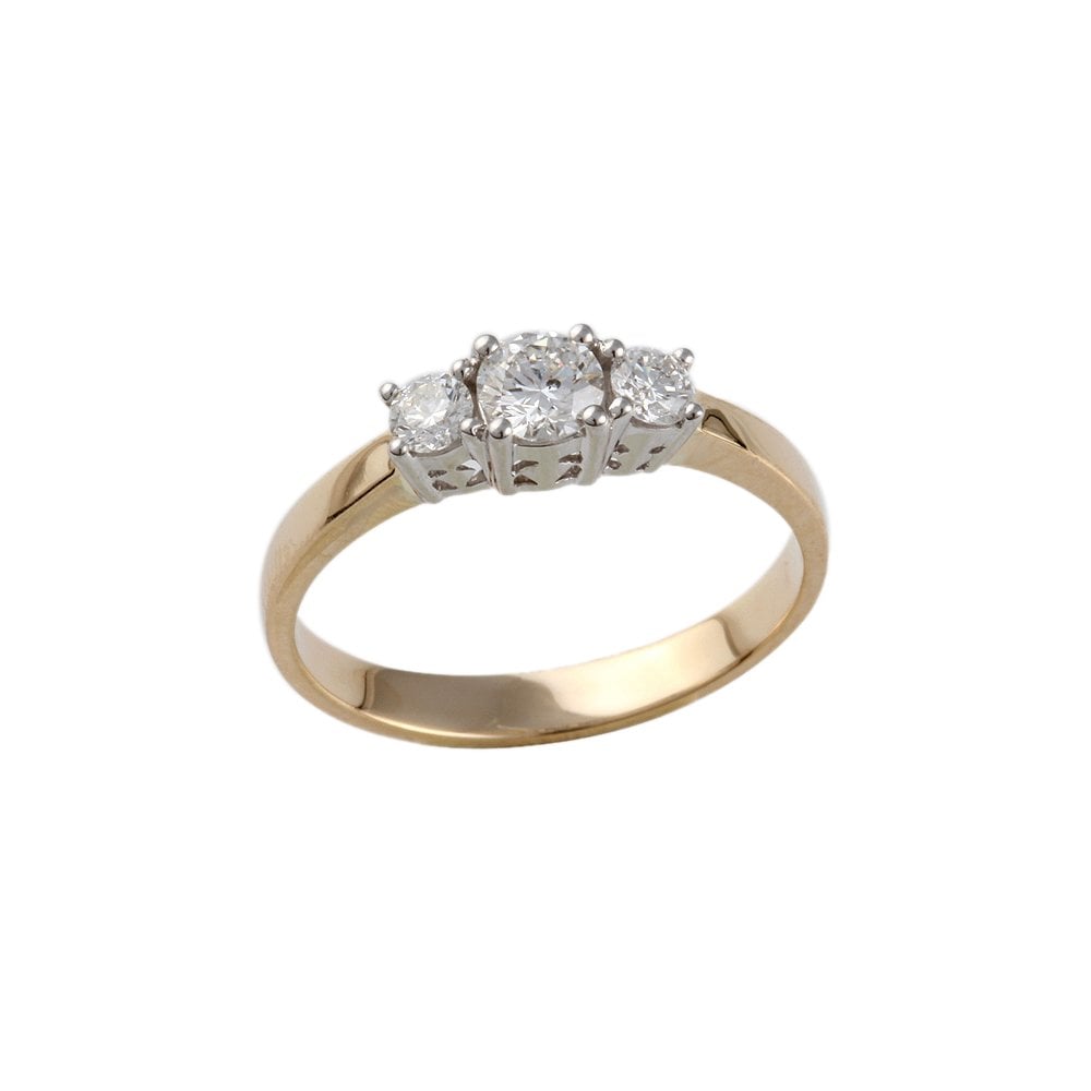 Yellow and White Gold 0.55ct Round Brilliant Diamond Three Stone Ring