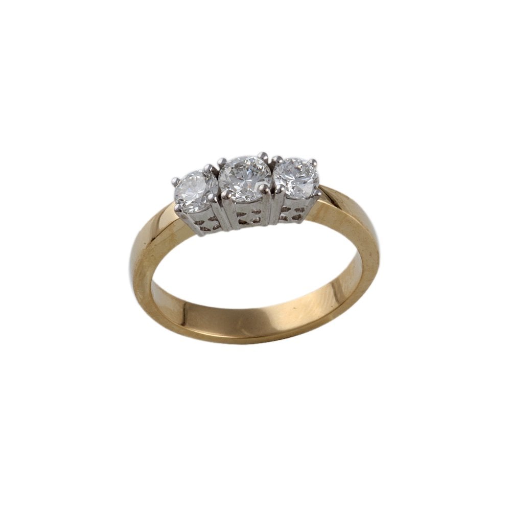 Yellow and White Gold 0.70ct Round Brilliant Diamond Three Stone Ring