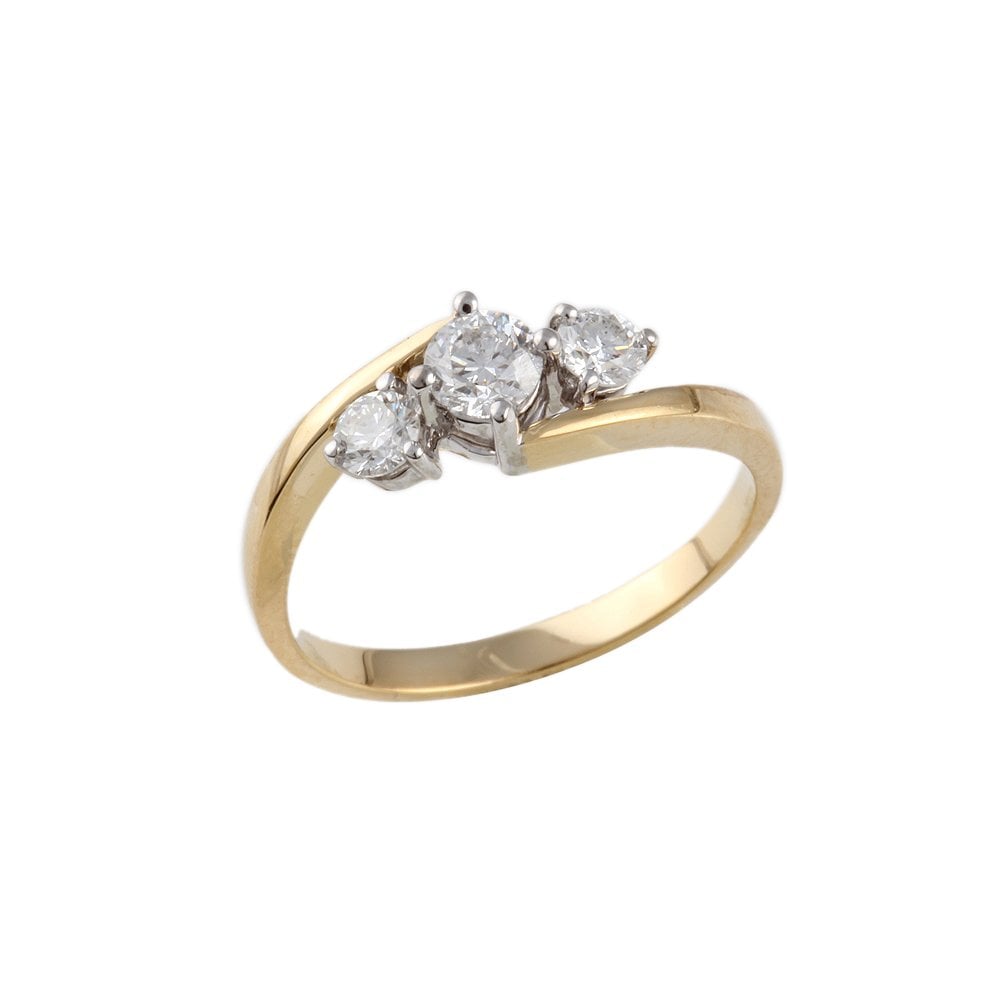 Yellow and White Gold 0.65ct Round Brilliant Diamond Three Stone Ring