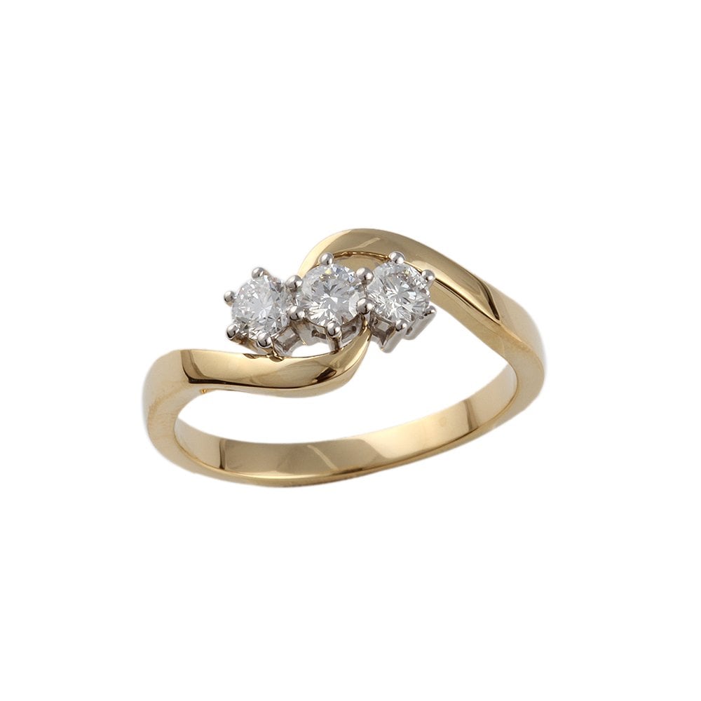 Yellow and White Gold Diamond Three Stone Ring 0.55ct