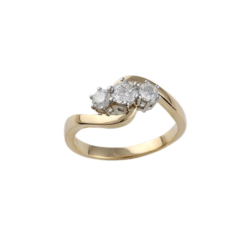 Yellow and White Gold 0.60ct Round Brilliant Diamond Three Stone Ring