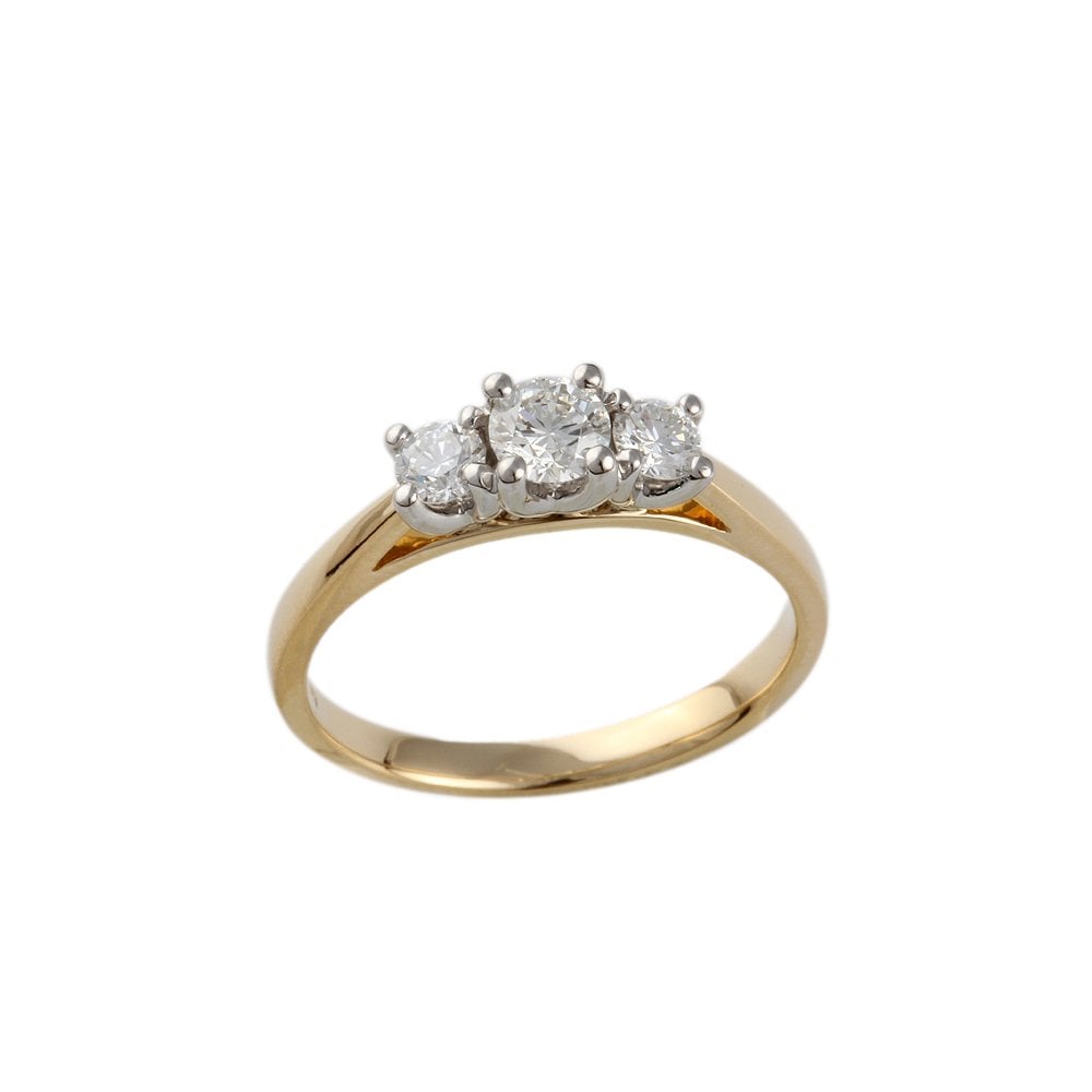 Yellow and White Gold Diamond Three Stone Ring 0.65ct