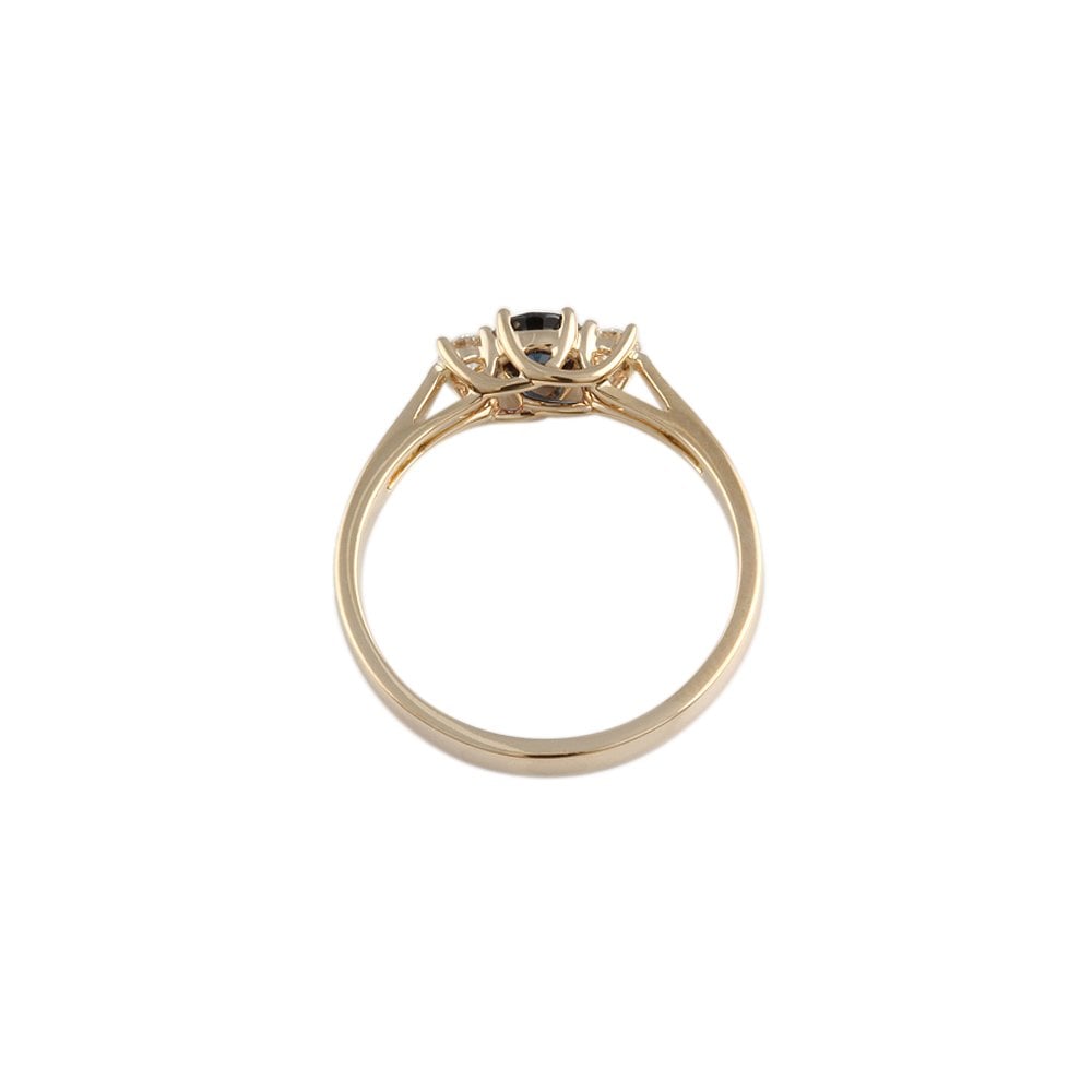 Yellow Gold 0.20ct Round Brilliant Diamond and 0.50ct Round Blue Sapphire Three Stone Ring