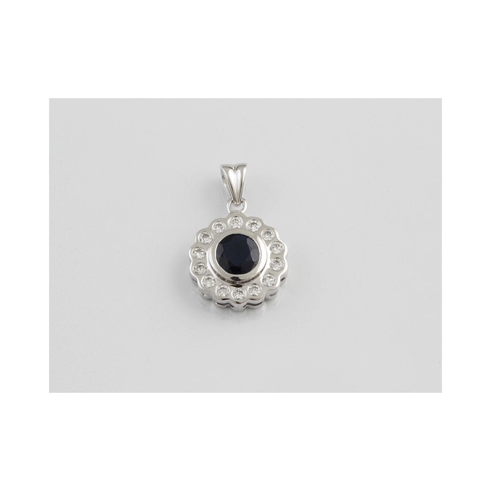 Handmade 18ct White Gold Sapphire 0.65ct And Diamond 0.20ct Cluster Pendant