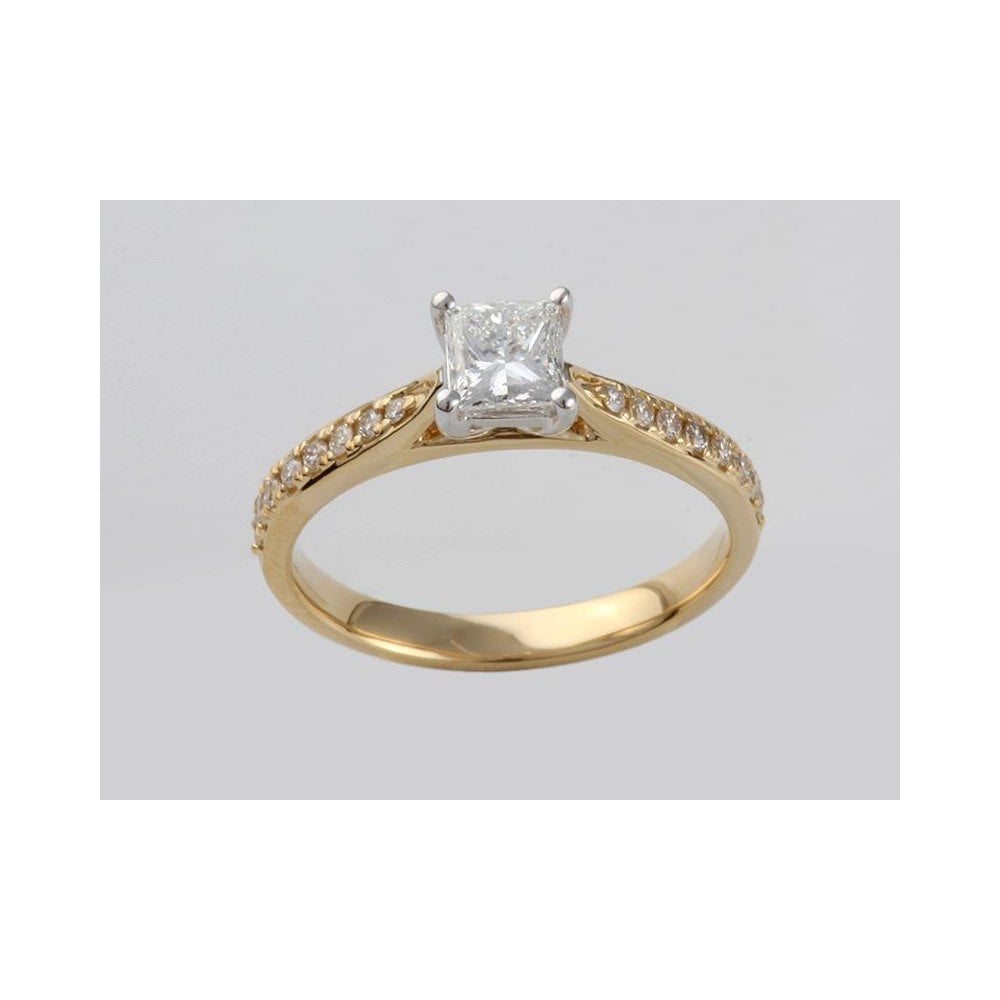 18ct Yellow And White Gold Certificated Diamond Solitaire Ring With Diamond Set Shoulders 0.65ct