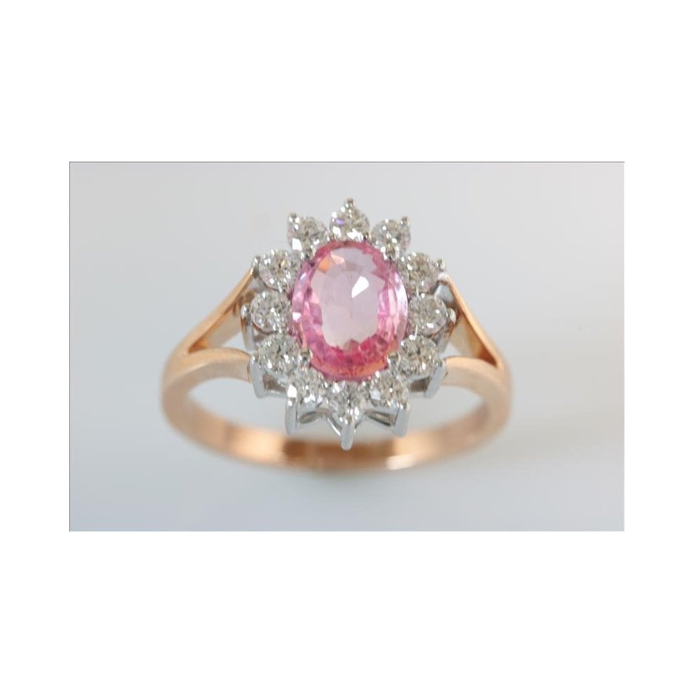 18ct Rose And White Gold Pink Sapphire 1.31ct And Diamond 0.51ct Cluster Ring