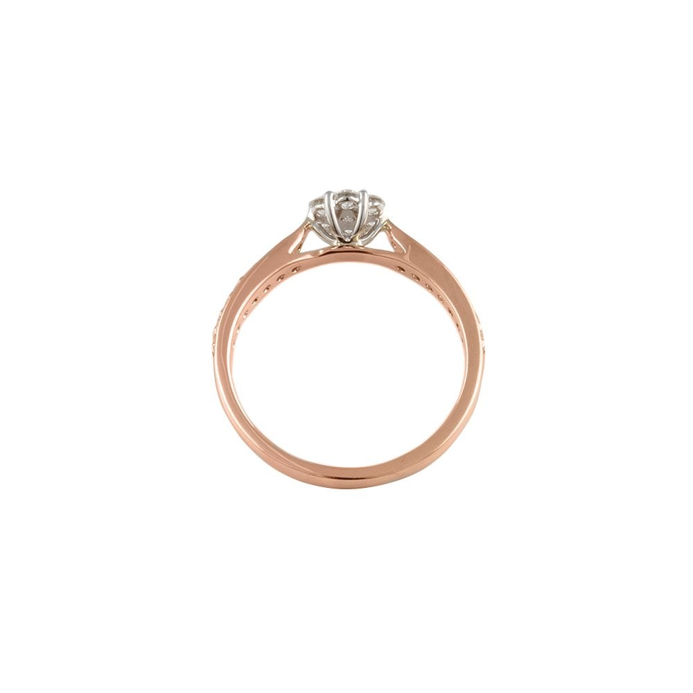 18ct Rose and White Gold 0.36ct Round Brilliant Diamond Cluster Ring with Studded Shank