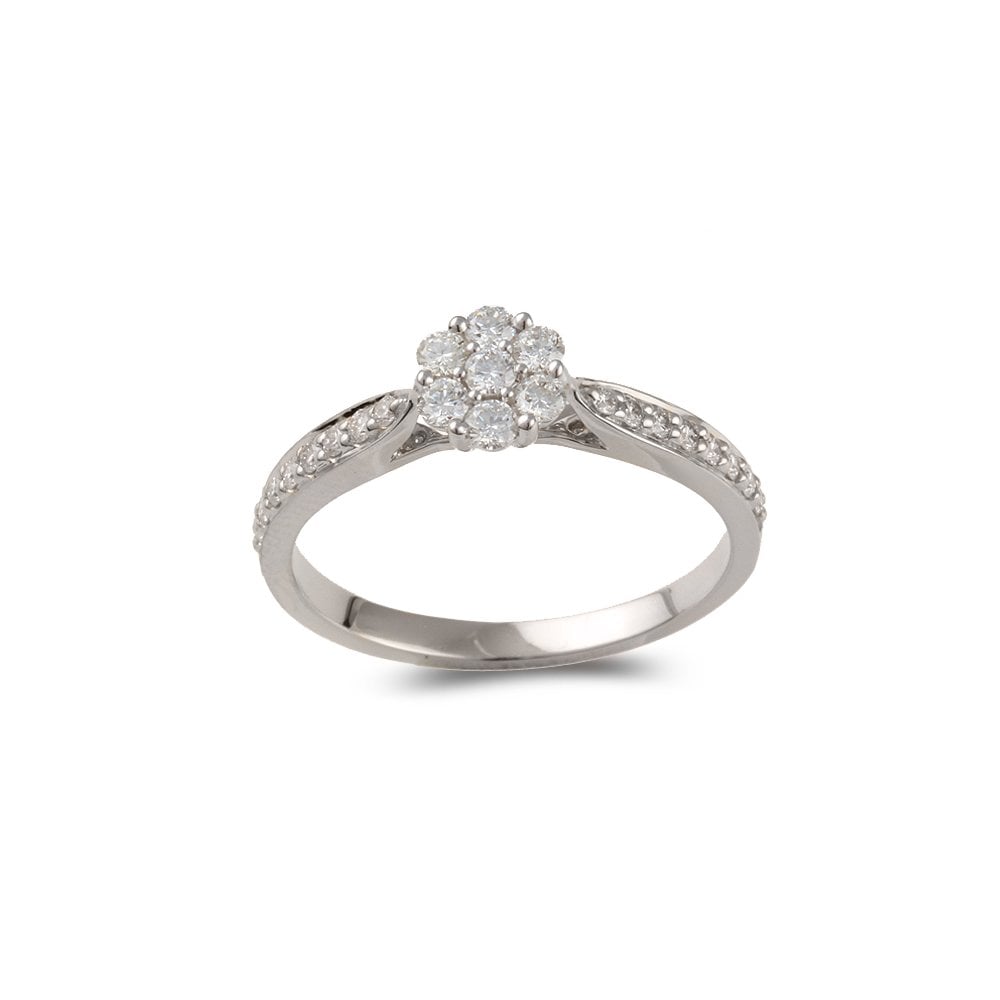 Platinum 0.36ct Round Brilliant Diamond Cluster Ring with Studded Shank
