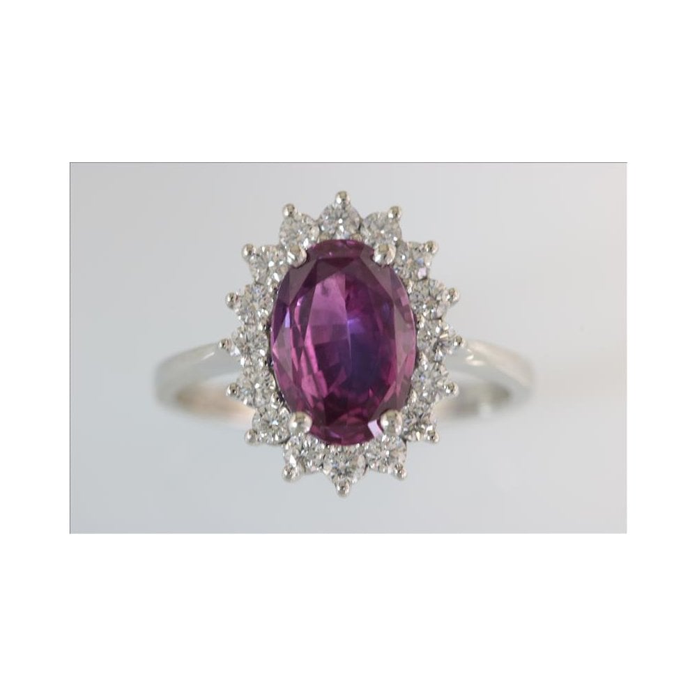 Platinum Pink Sapphire 2.71ct And Diamond 0.49ct Cluster Ring