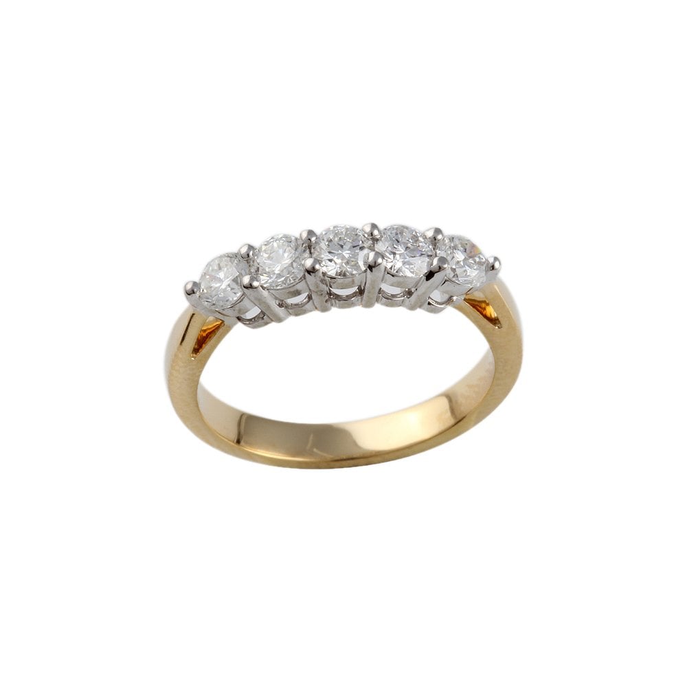 Yellow and White Gold 0.75ct Round Brilliant Diamond Five Stone Half Eternity Ring