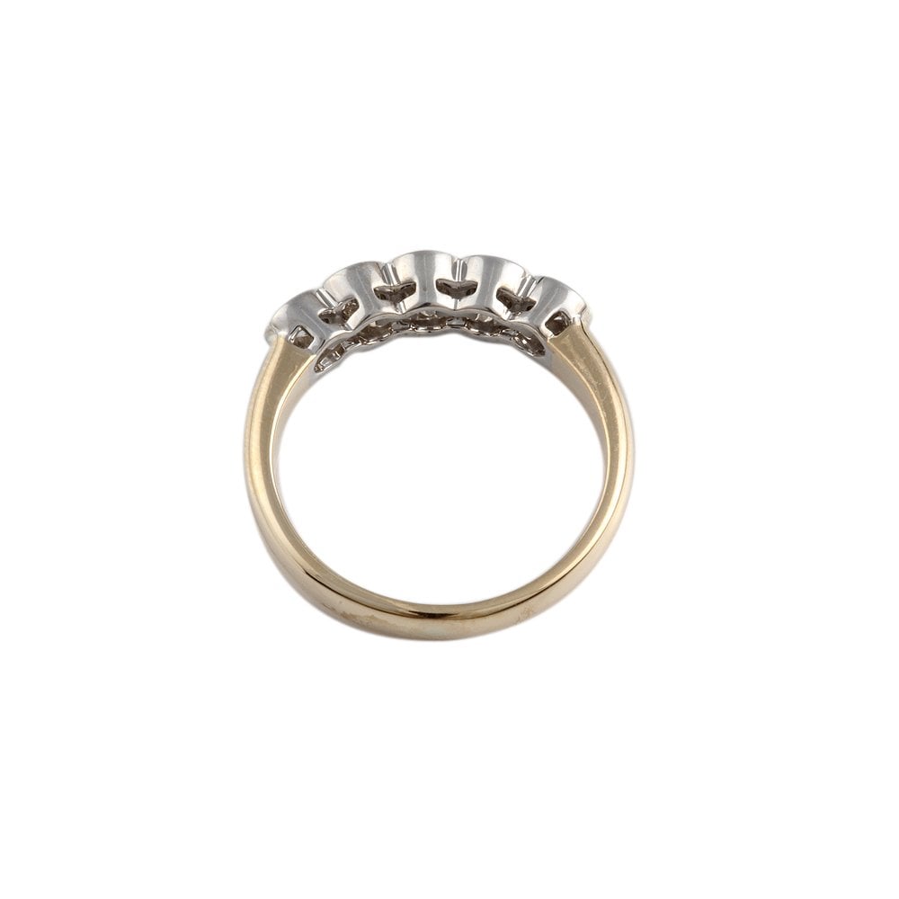 Yellow and White Gold 0.55ct Round Brilliant Diamond Five Stone Half Eternity Ring