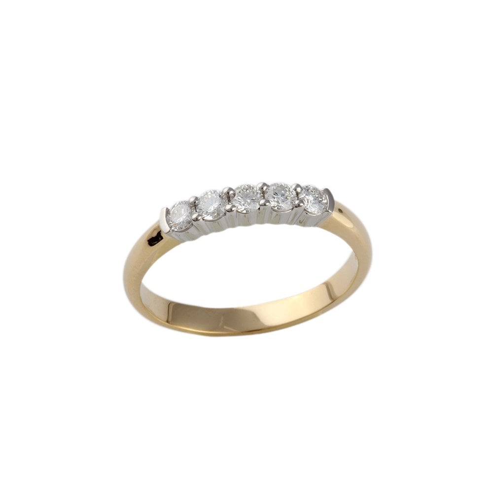 Yellow and White Gold 0.35ct Round Brilliant Diamond Five Stone Half Eternity Ring