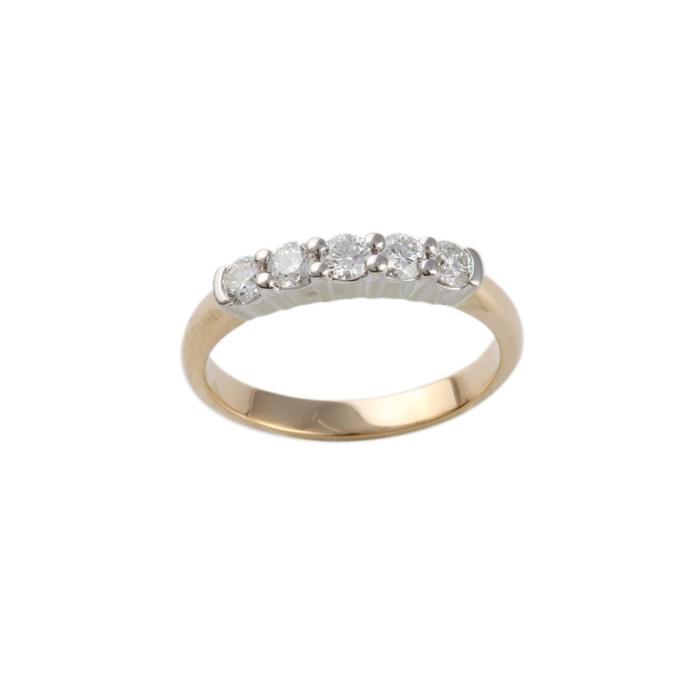 Yellow and White Gold 0.50ct Round Brilliant Diamond Five Stone Half Eternity Ring