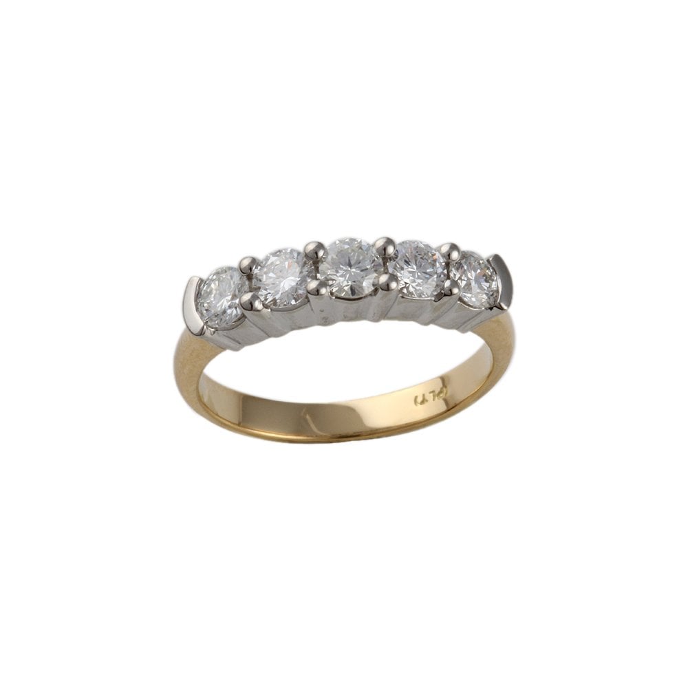 Yellow and White Gold 0.85ct Round Brilliant Diamond Five Stone Half Eternity Ring