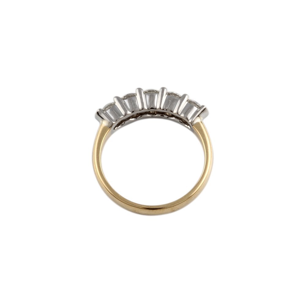Yellow and White Gold 0.85ct Round Brilliant Diamond Five Stone Half Eternity Ring