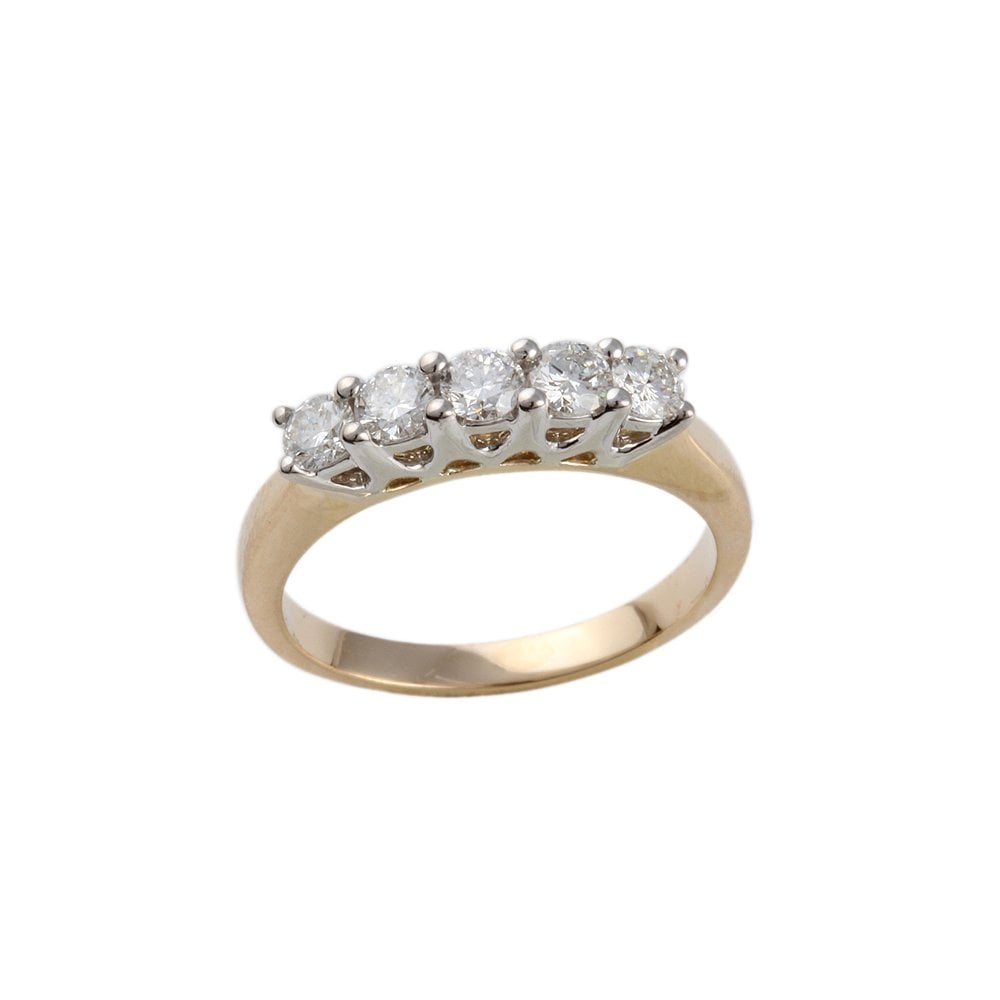 Yellow and White Gold 0.58ct Round Brilliant Diamond Five Stone Half Eternity Ring