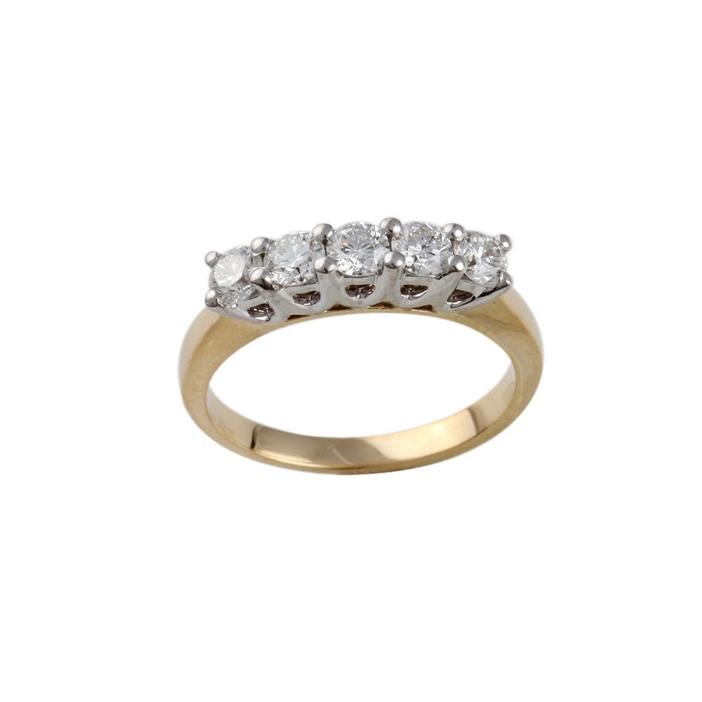 Yellow and White Gold 0.75ct Round Brilliant Diamond Five Stone Half Eternity Ring