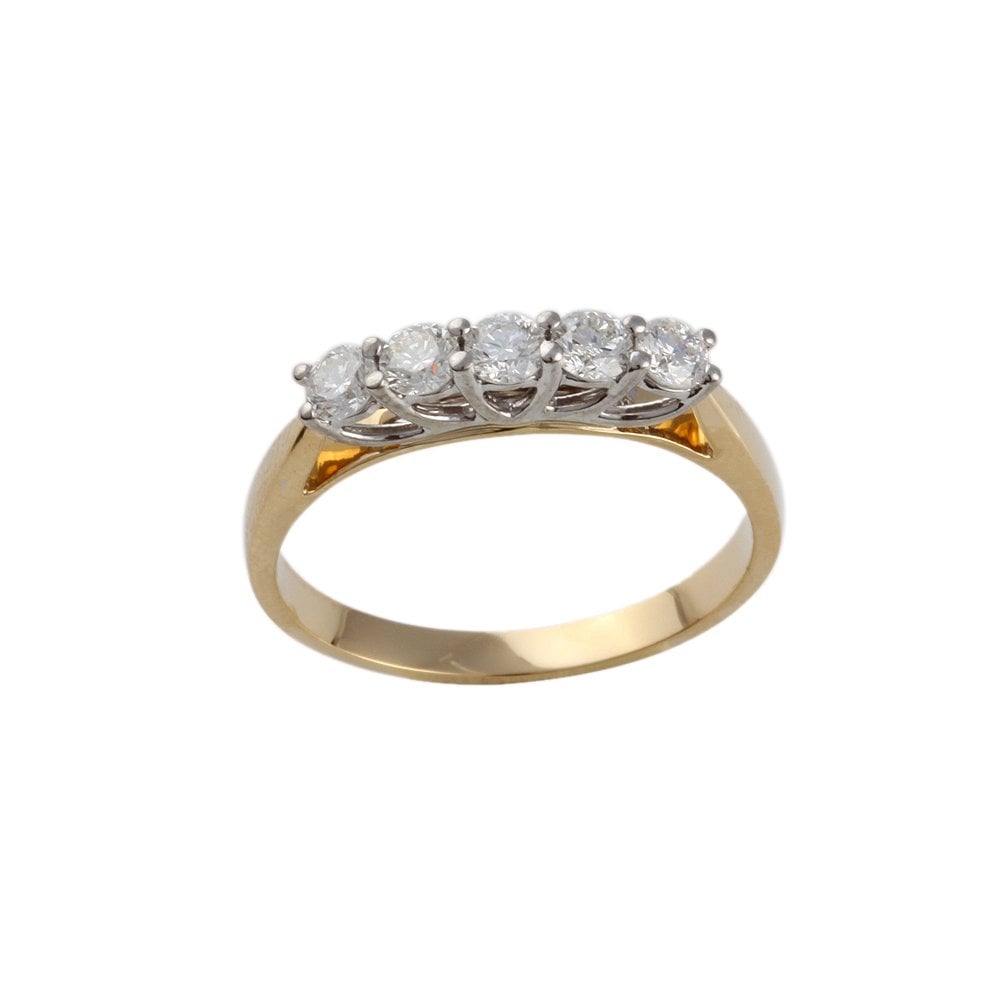 Yellow and White Gold 0.47ct Round Brilliant Diamond Five Stone Half Eternity Ring