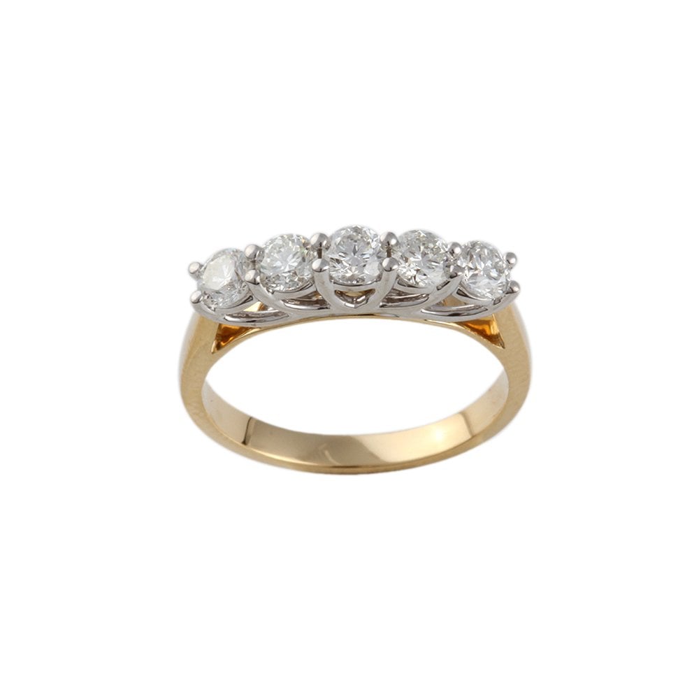 Yellow and White Gold 0.75ct Round Brilliant Diamond Five Stone Half Eternity Ring