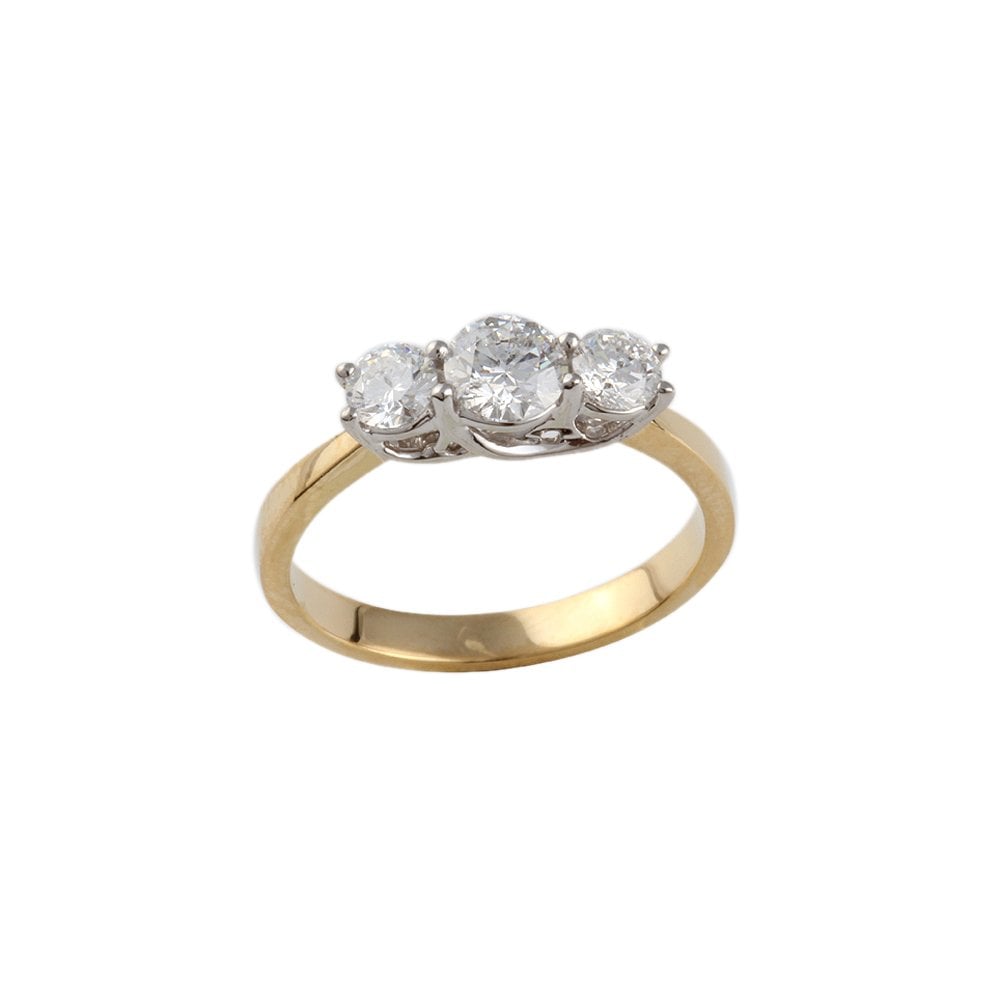 Yellow and White Gold 0.75ct Round Brilliant Diamond Three Stone Ring