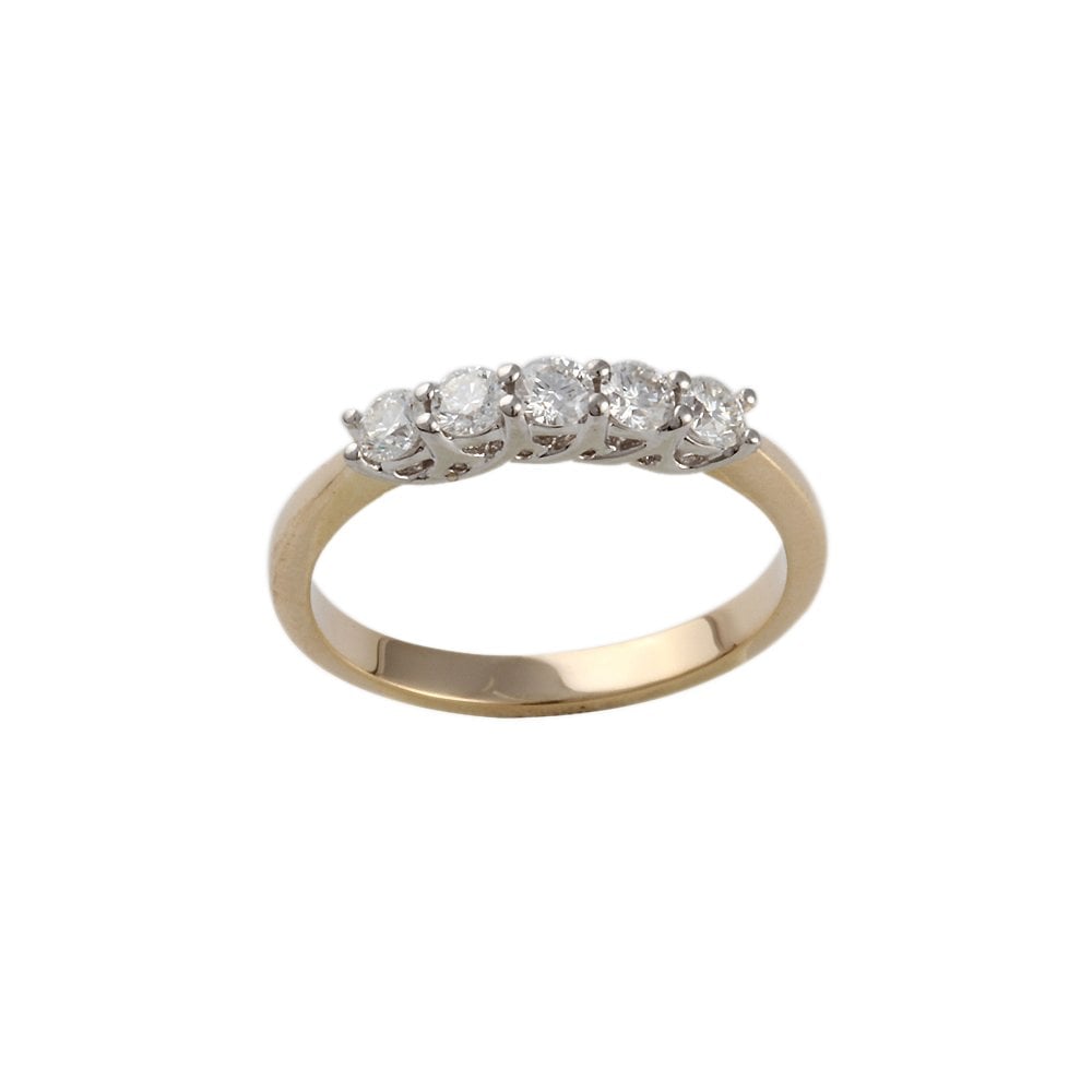 Yellow and White Gold 0.45ct Round Brilliant Diamond Five Stone Half Eternity Ring