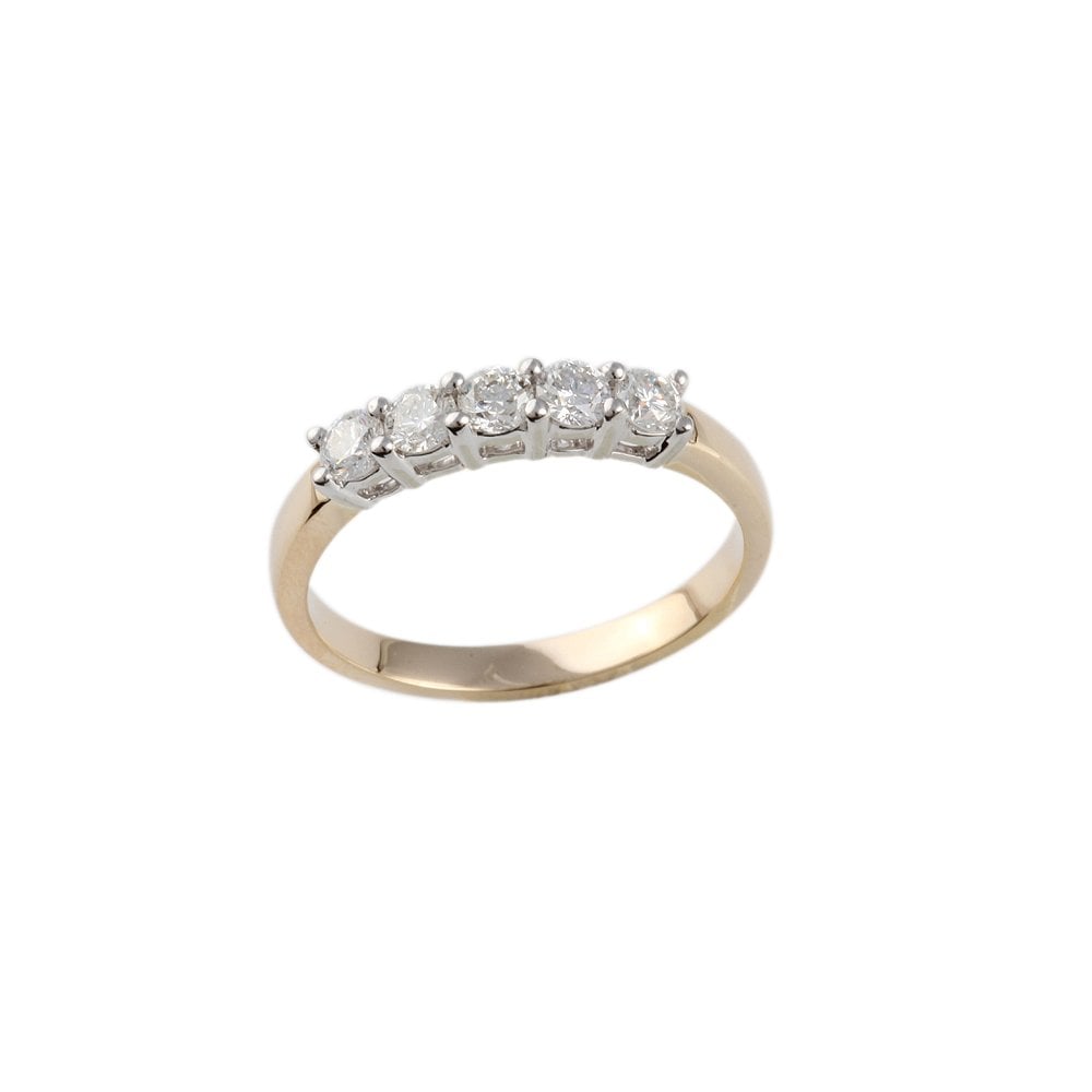 Yellow and White Gold 0.55ct Round Brilliant Diamond Five Stone Half Eternity Ring