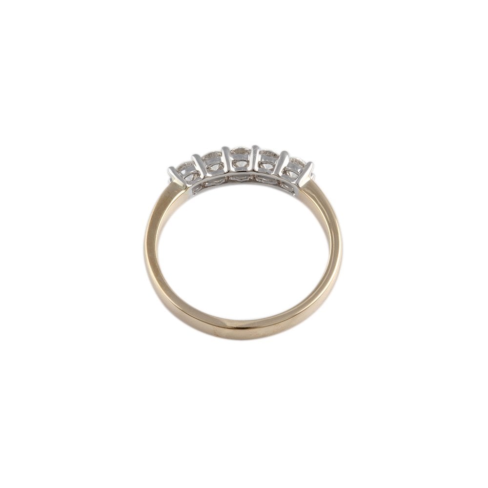 Yellow and White Gold 0.55ct Round Brilliant Diamond Five Stone Half Eternity Ring